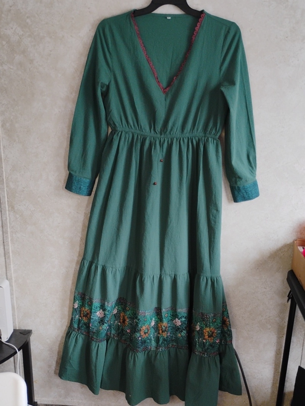 Unbranded Green Prairie , Modest, Floral-Border Cottagecore Maxi Dress, Size XL